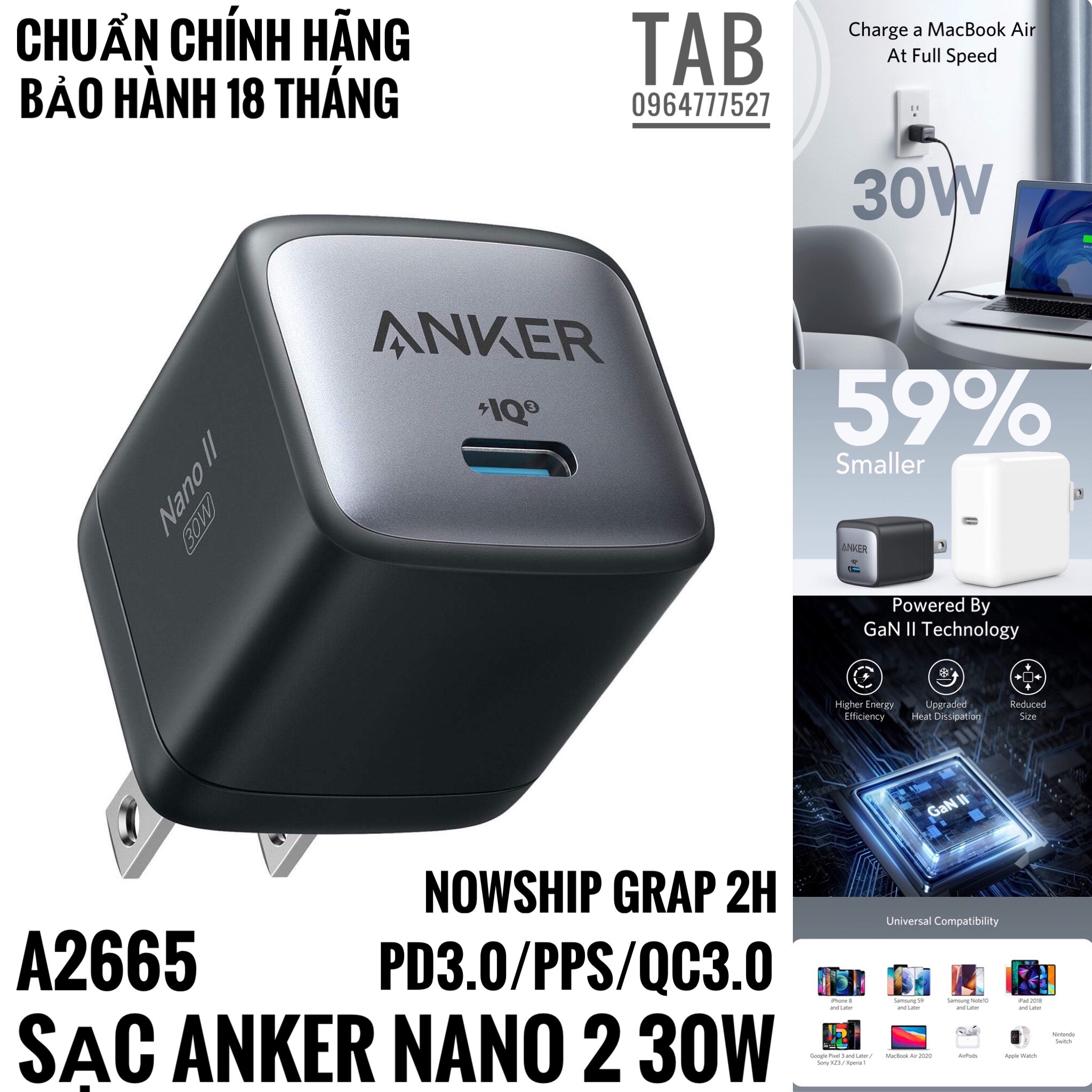 Củ Sạc Anker NANO 2 30w IQ 3.0 và PD/PPS - A2665 (Bảo Hành 18T)