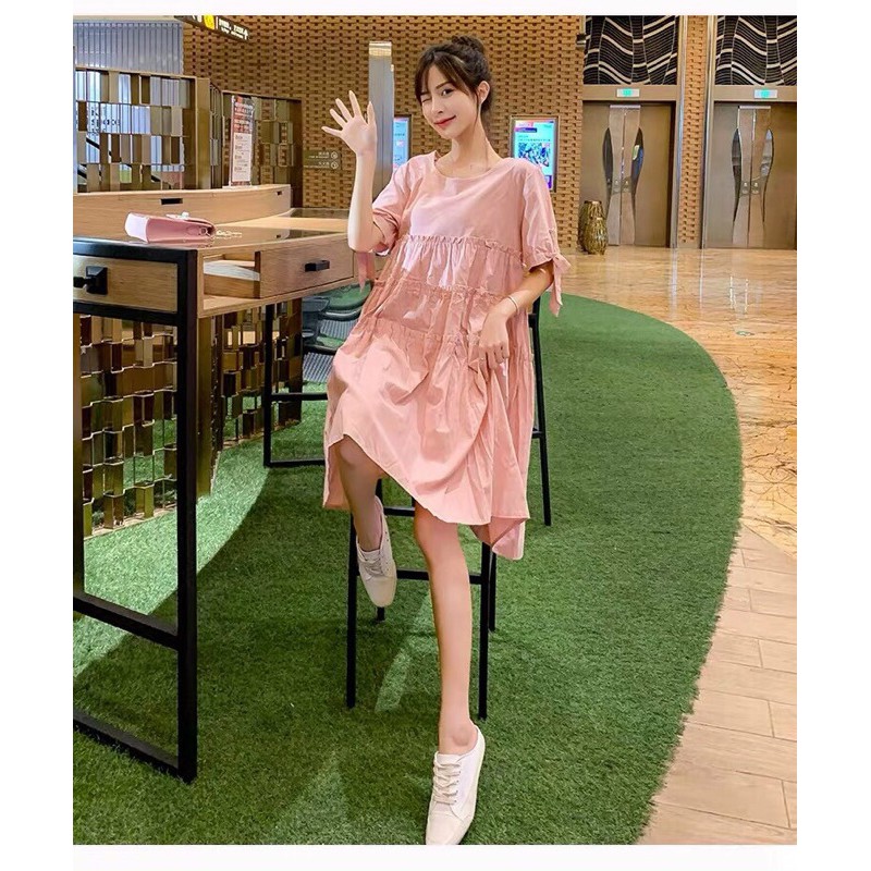 🔅ĐẦM BABYDOLL HỒNG TAY THẮT NƠ