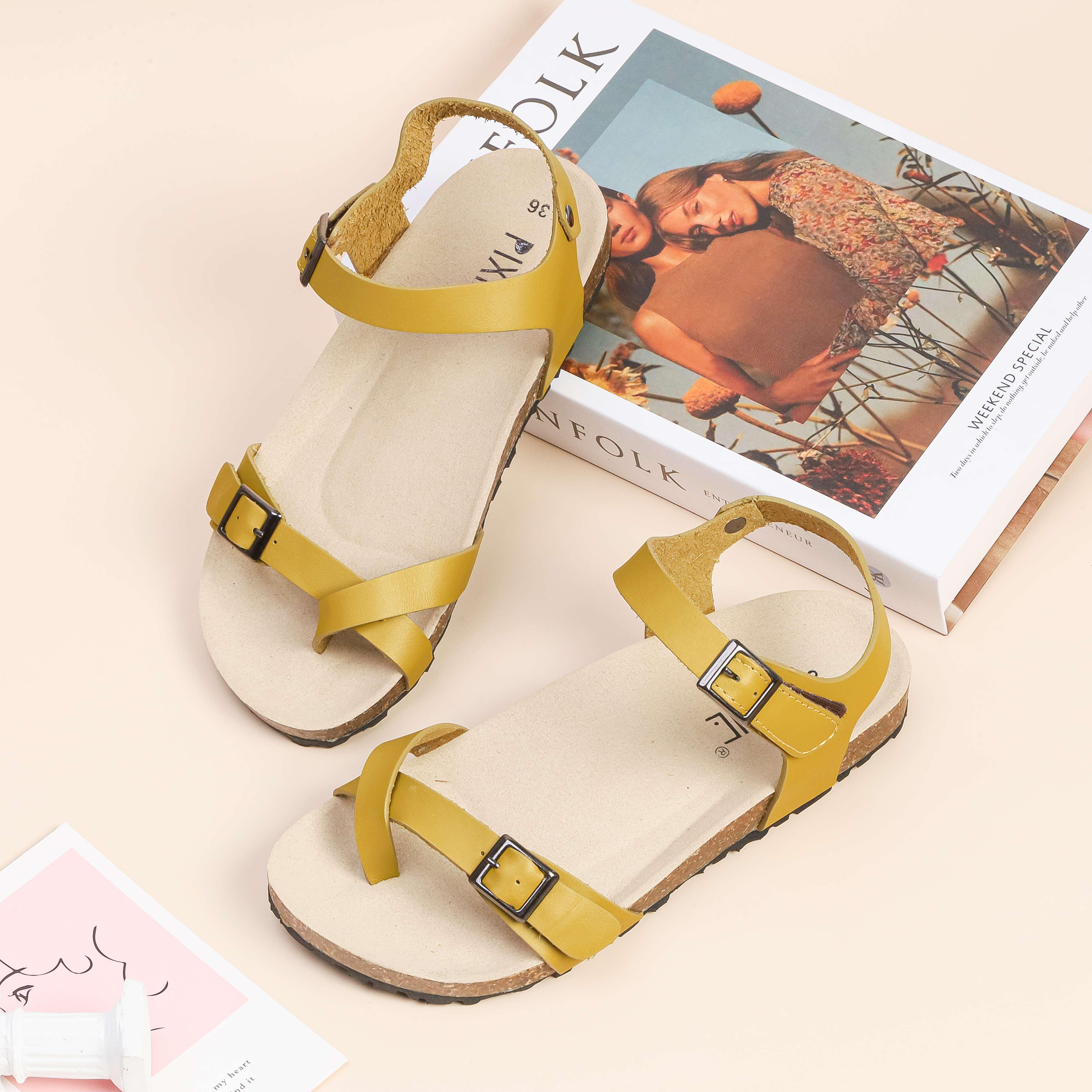 [Form to] Giày Sandal Bệt Da Thật Quai Dán Pixie H086