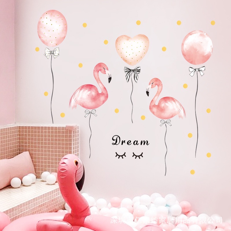 Decal tranh dán tường hạc hồng bóng bay