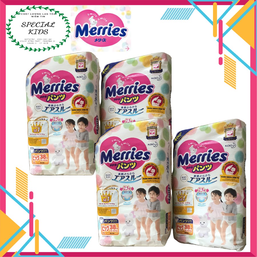 [TEM PHỤ CHÍNH HÃNG KAO]Tã/Bỉm QUẦN Merries nội địa Nhật Size XL38 (12-22kg)