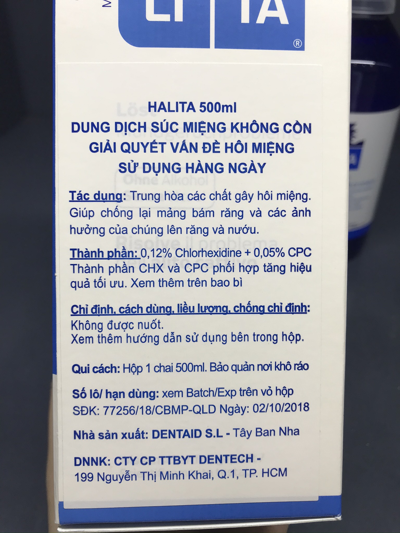 Nước súc miệng HALITA 500ML điều trị hôi miệng [dvcareshop]