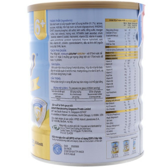 (HSD T2-2026) Sữa Bột Abbott Grow Gold 6+ - Lon 900g.