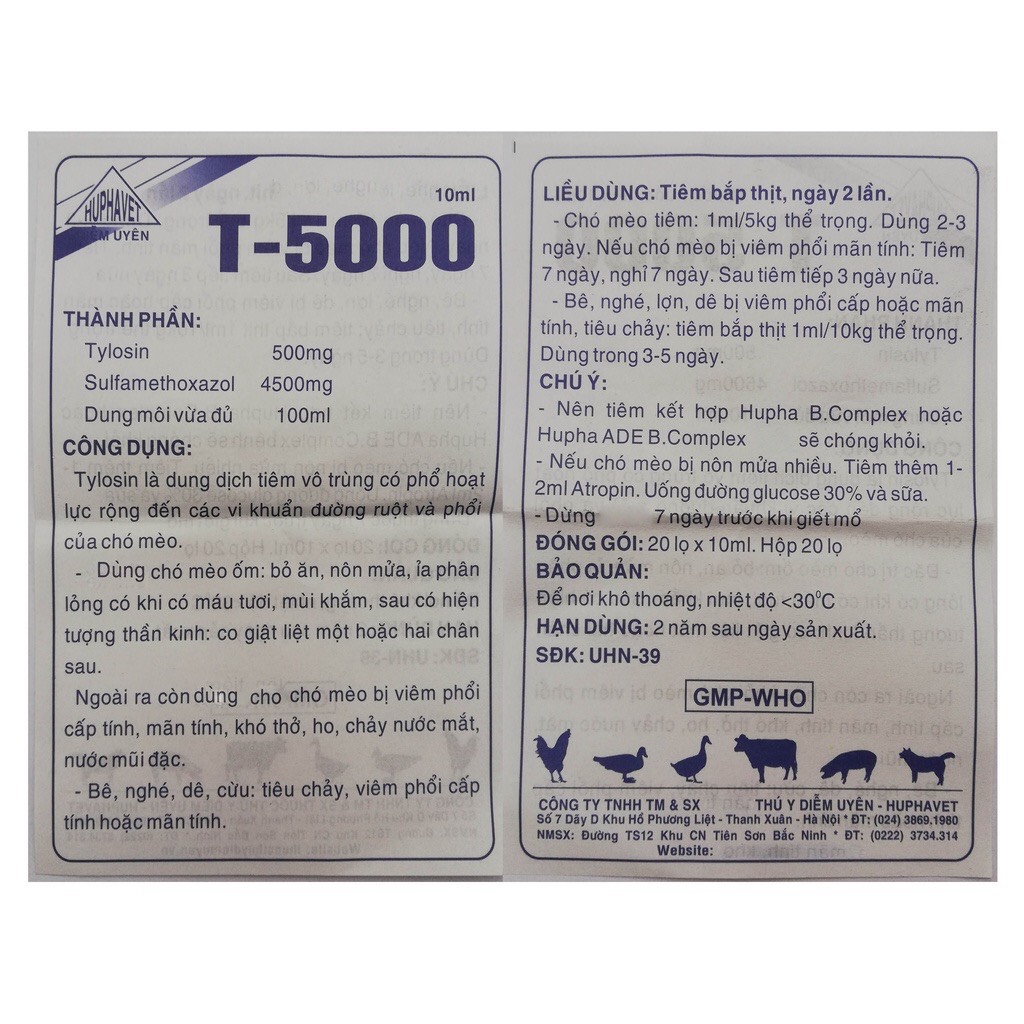 Thú y, 1 lọ T5000/T 5000 dùng cho chó mèo (10ml/lọ)