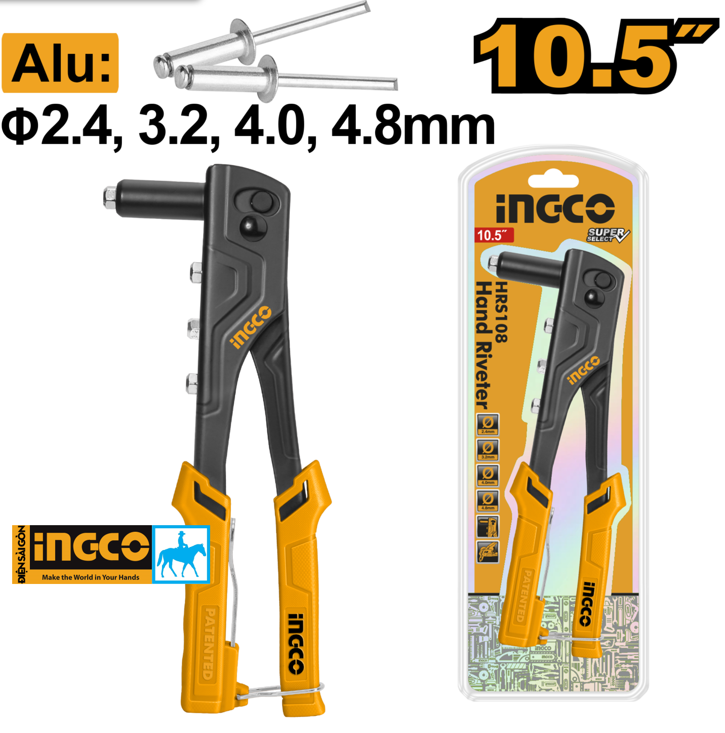 Kìm rút đinh nhôm đinh rivet 10.5inch Hand Riveter INGCO HR104