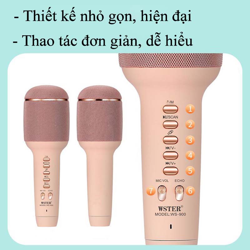 Micro Hát Karaoke Không Dây Kèm Loa Bluetooth WS-900 Thế Hệ Mới - Mic Hát Karaoke Công Nghệ Mới Có Chế Độ Nâng Giọng Giúp Hát Hay - Micro Cầm Tay Bluetooth Nhỏ Gọn, Âm Thanh Chuẩn, Loa Bluetooth Chất Lượng Cao, Mic Thu Âm Livestrem