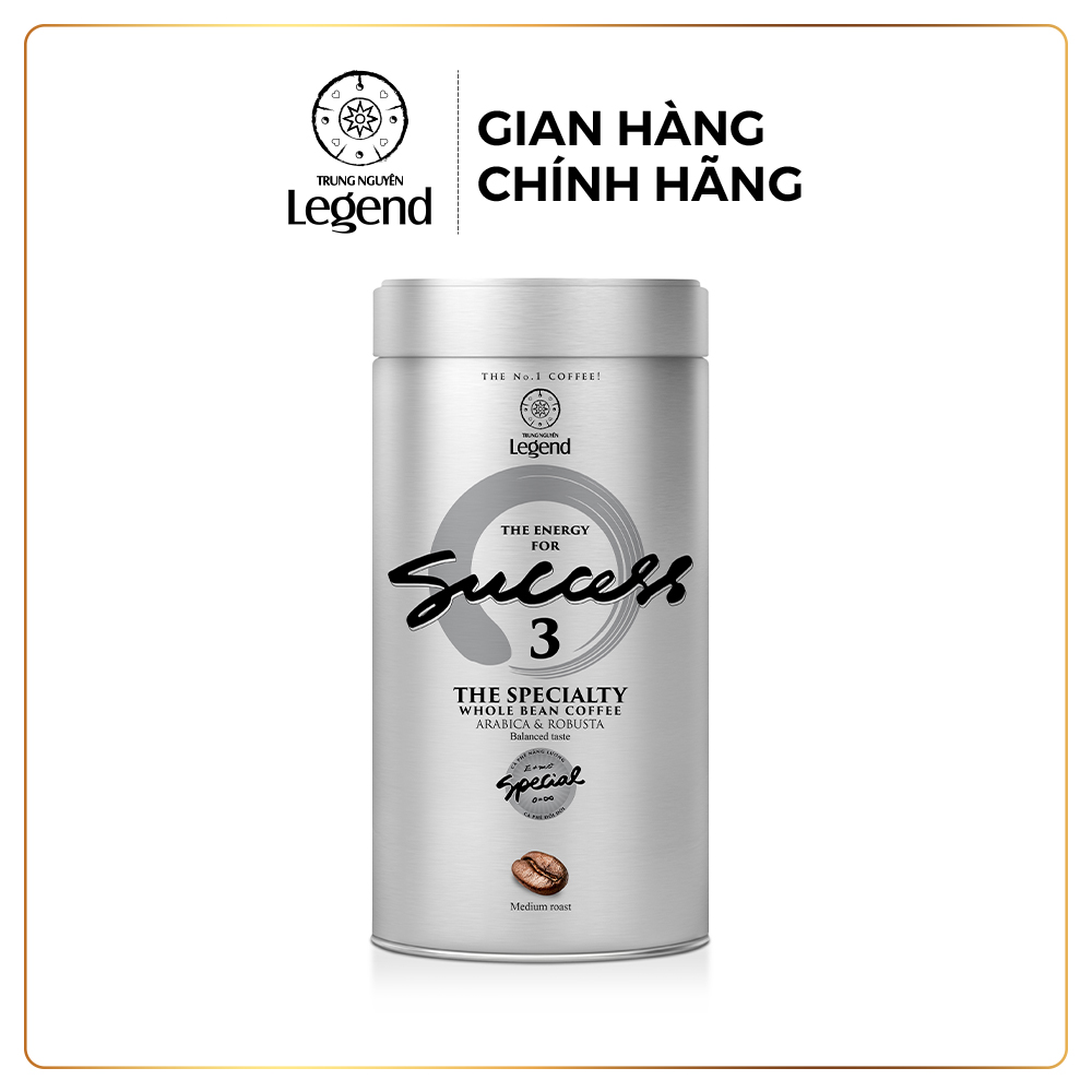 Trung Nguyên Legend Cà Phê Pha Máy Hạt Mộc Success 3 - Lon 340gr - Hương Vị Espresso Sáng Tạo, Vị Êm Hơi Đắng