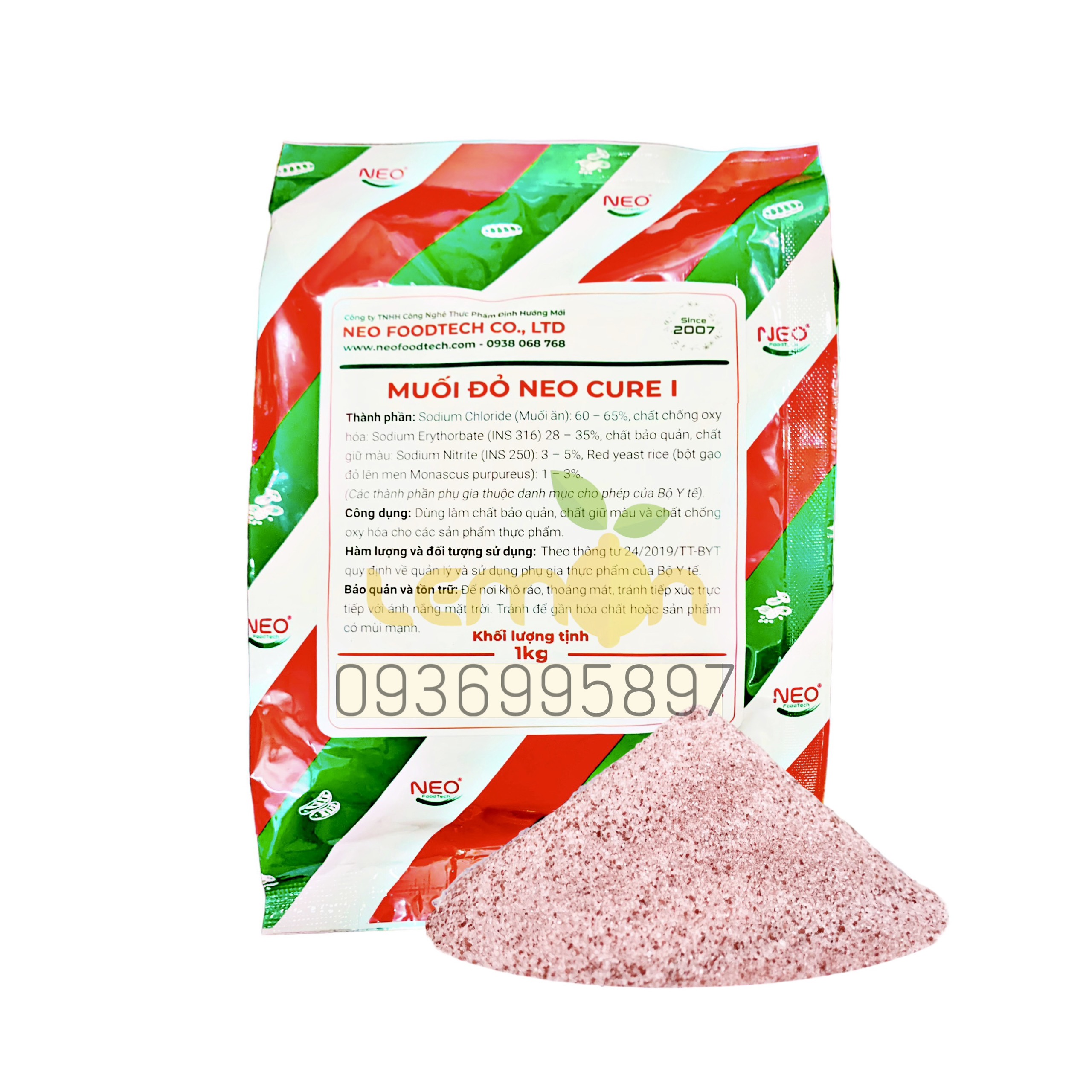 1kg Muối đỏ Neo Cure I - Giữ màu, tạo màu hồng thịt tự nhiên cho xúc xích, lạp xưởng, nem chua, giò chả, pate