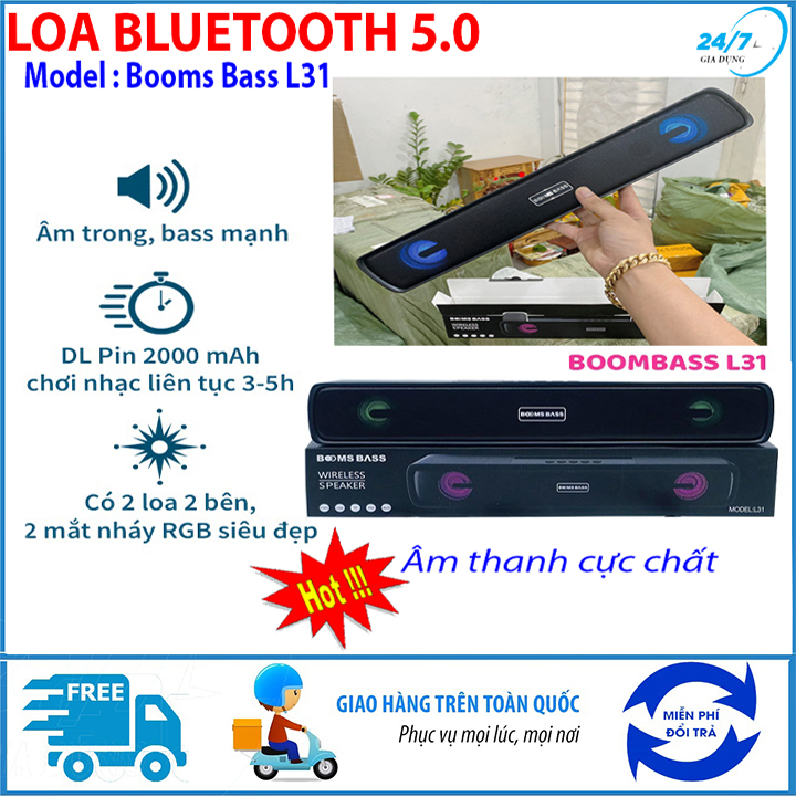 [SIÊU HOT 2021] Loa Bluetooth BoomBass cao cấp, loa di dộng Bluetooth Boombass L31 âm thanh trong bass cực chất, loa bluetooth mini cầm tay với thiết kế dải âm thanh rộng, sống động, kiểu dáng kèm đèn led sang trọng - Giadungbv247