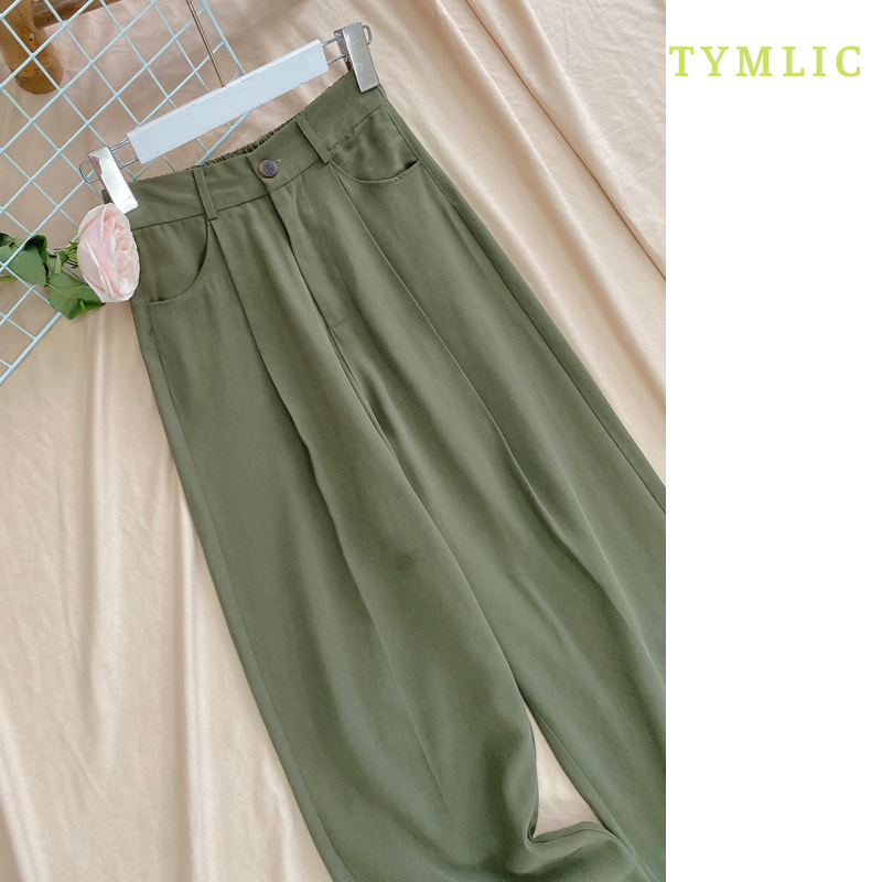 Quần Cullotes Tencel 1/2 Cạp Chun Màu Rêu TYMLIC