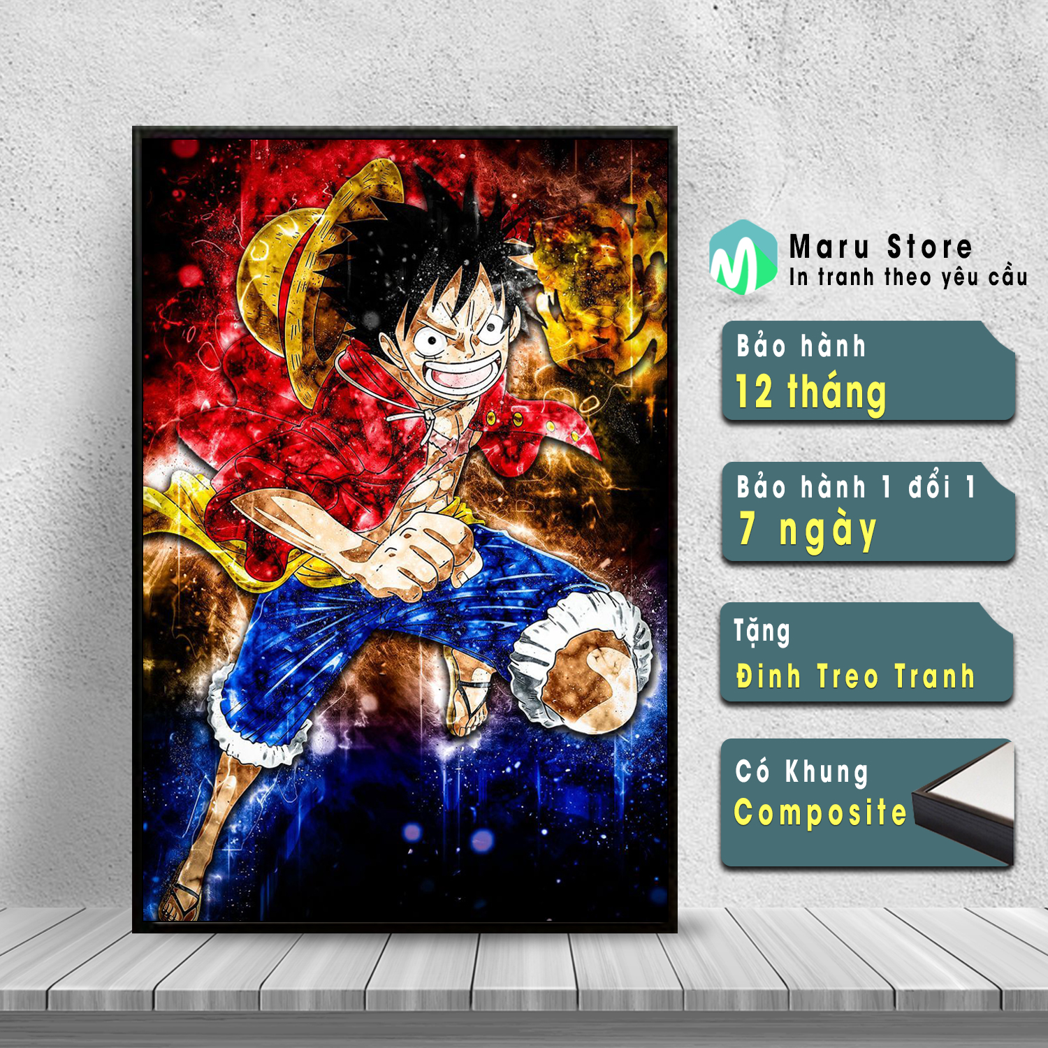 Tranh One Piece Luffy Treo Tường Tranh Canvas Có Khung Composite