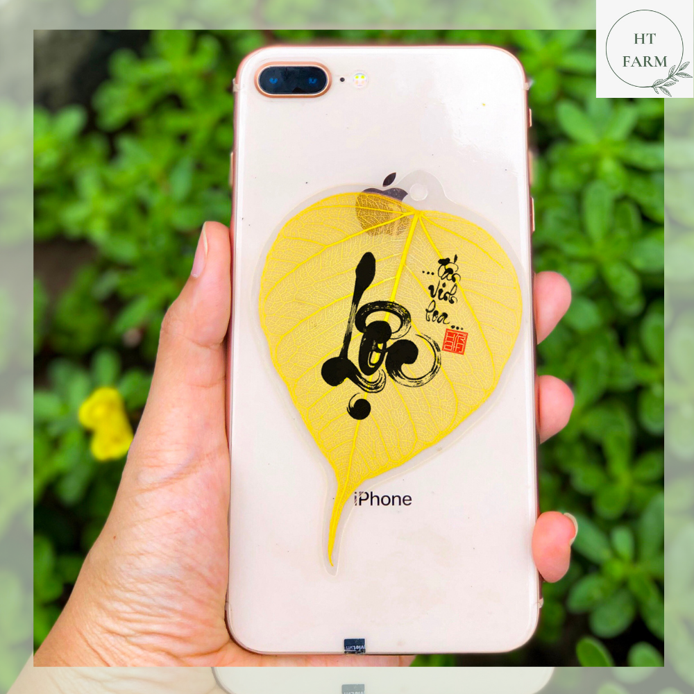 Lá Bồ Đề thư pháp - chữ Lộc (Cầu Tài Lộc – May mắn – Bình An, Ốp điện thoại, Hàng loại 1)