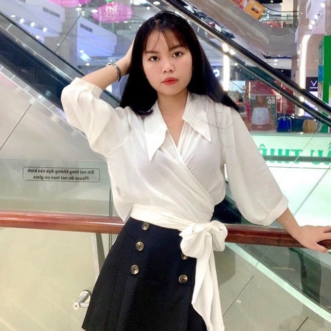 Áo sơ mi nữ cổ bẻ, thắt nơ cách điệu emspo smm2611