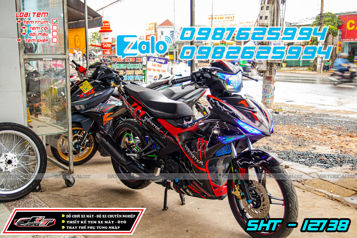 tem trùm xe exciter 150 monster đen đỏ
