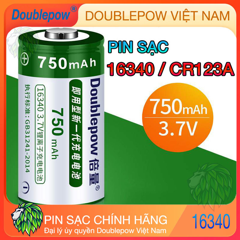 Pin sạc Lithium-ion 16340 CR123A 750mAh Doublepow - Dung lượng thực - Pin Đèn Pin Siêu Sáng