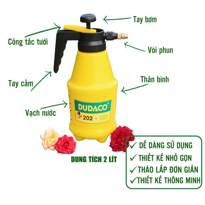 Bình xịt tưới cây, phun thuốc Dudaco dung tích 2 lít