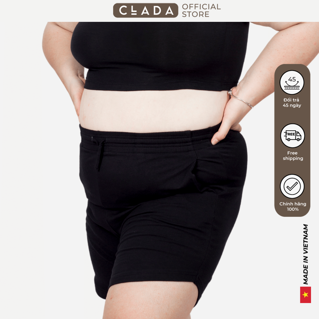 Quần Sweatshirt Shorts Big Size Cotton CLADA Essential - Đen