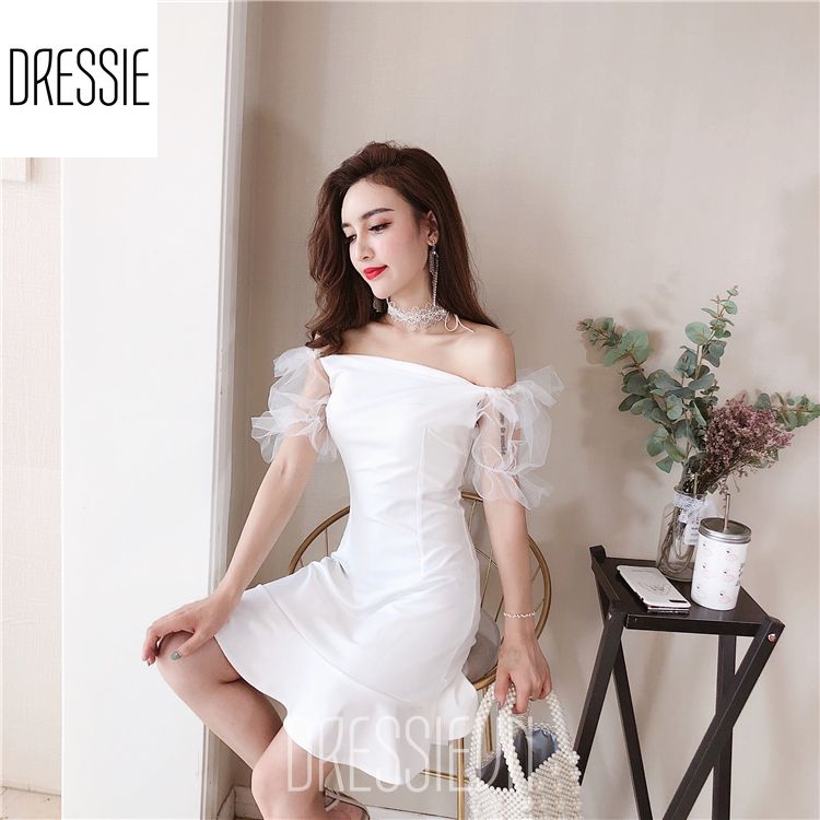 Đầm dự tiệc đầm xòe đẹp váy áo đầm xòe trễ vai bẹt vai cao cấp DRESSIE đuôi cá thời trang nữ đẹp đi chơi dạo phố dự tiệc cưới quần áo nữ xinh xắn váy đầm dự tiệc sang trọng trẻ trung  - DX92 (đen – trắng) – Kèm hình ảnh thật