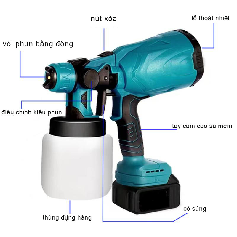 Máy Phun sơn dùng pin phổ thông Makita 4cm - Máy Phun Sơn Starker Chính Hãng - 2 chế độ phun
