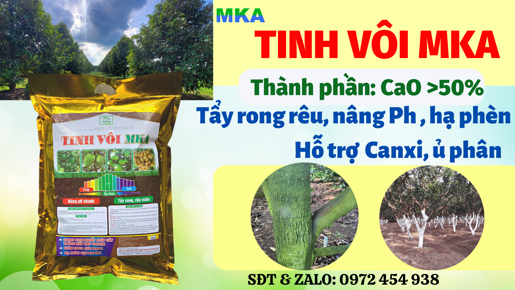 Tinh Vôi MKA nâng pH đất rửa phèn tẩy rong
