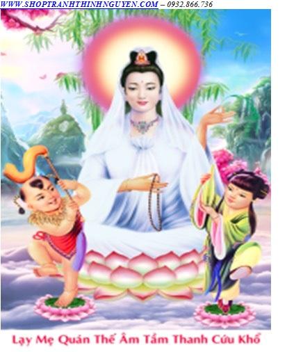 Tranh đính đá Mẹ quan âm và đồng tử (chưa đính)-YN5371