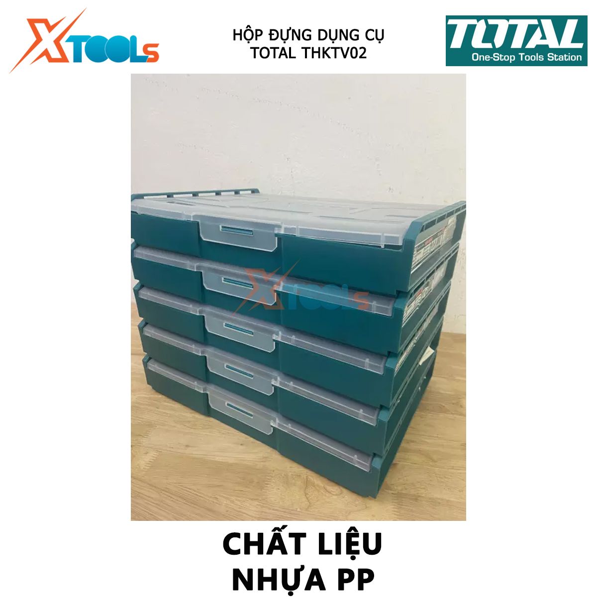 Hộp nhựa đựng dụng cụ TOTAL THKTV02 hộp đồ nghề kích thước 340x250x60mm, Có thể xếp chồng lên nhau Chất liệu nhựa PP XTOOLs, hộp đựng linh kiện