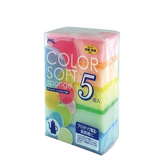 Set 5 miếng xốp rửa bát có 1 mặt ráp sanada - nội địa nhật bản