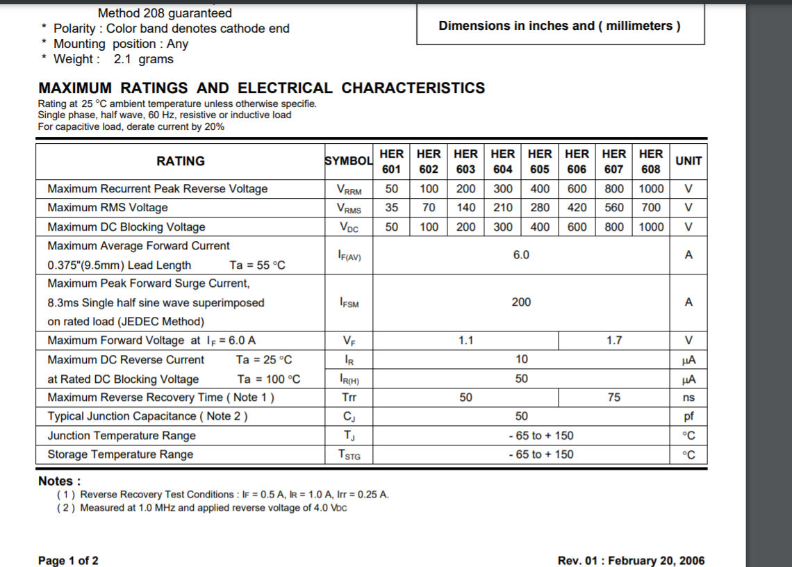 Bộ 10 chiếc - Diode xung HER608 6A 1000V