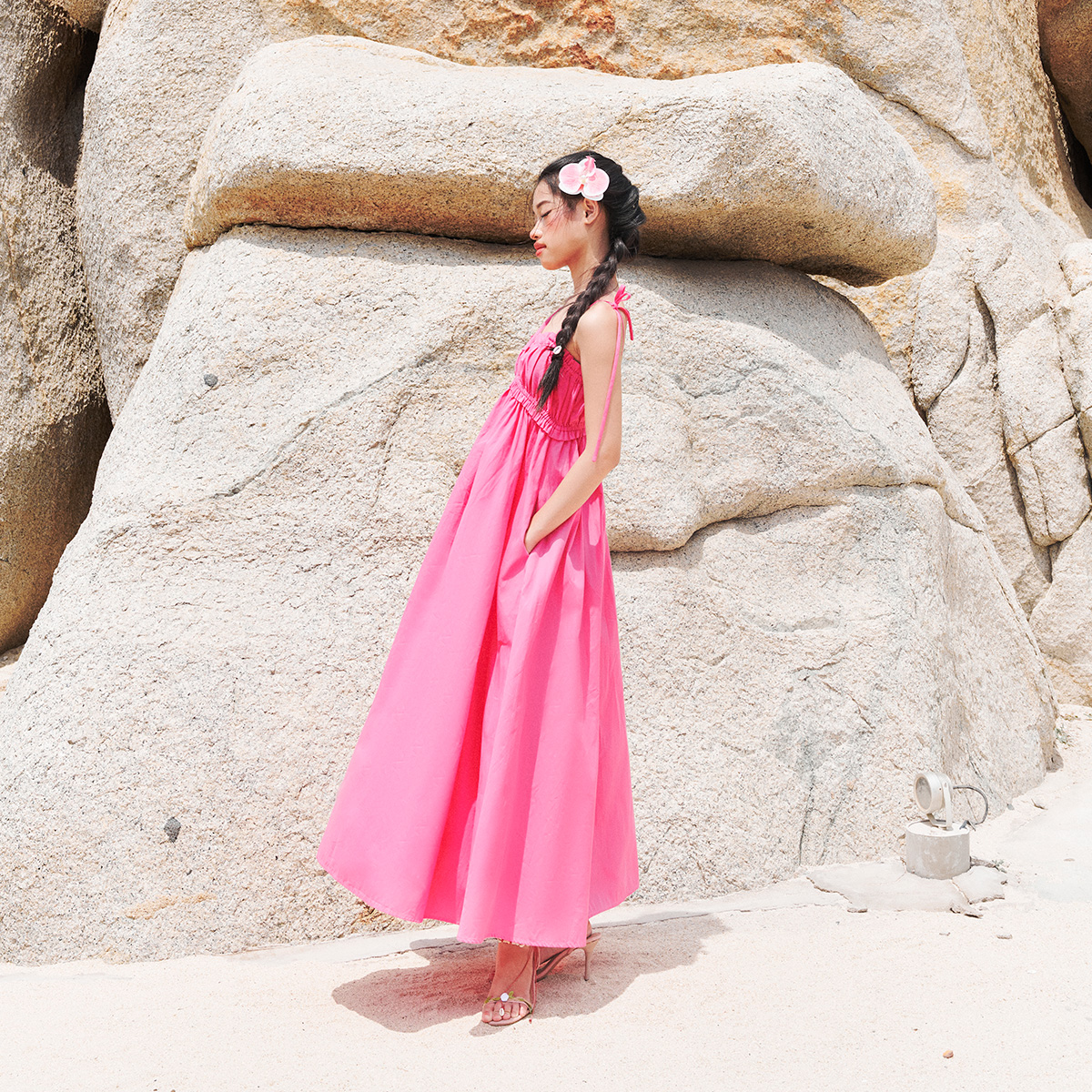DOTTIE - Đầm maxi 2 dây nhún ngực - Hồng - D0596