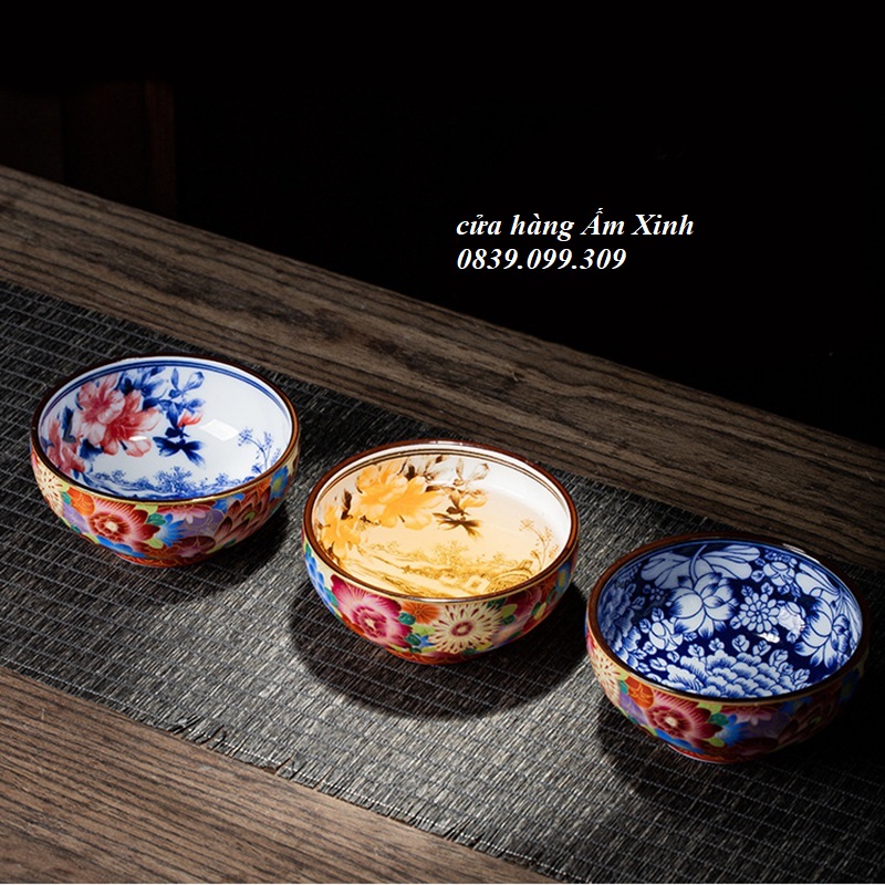 Chén Sứ Cảnh Đức Vẽ Tay 02 mặt chén (Chén Chủ 165 ml)