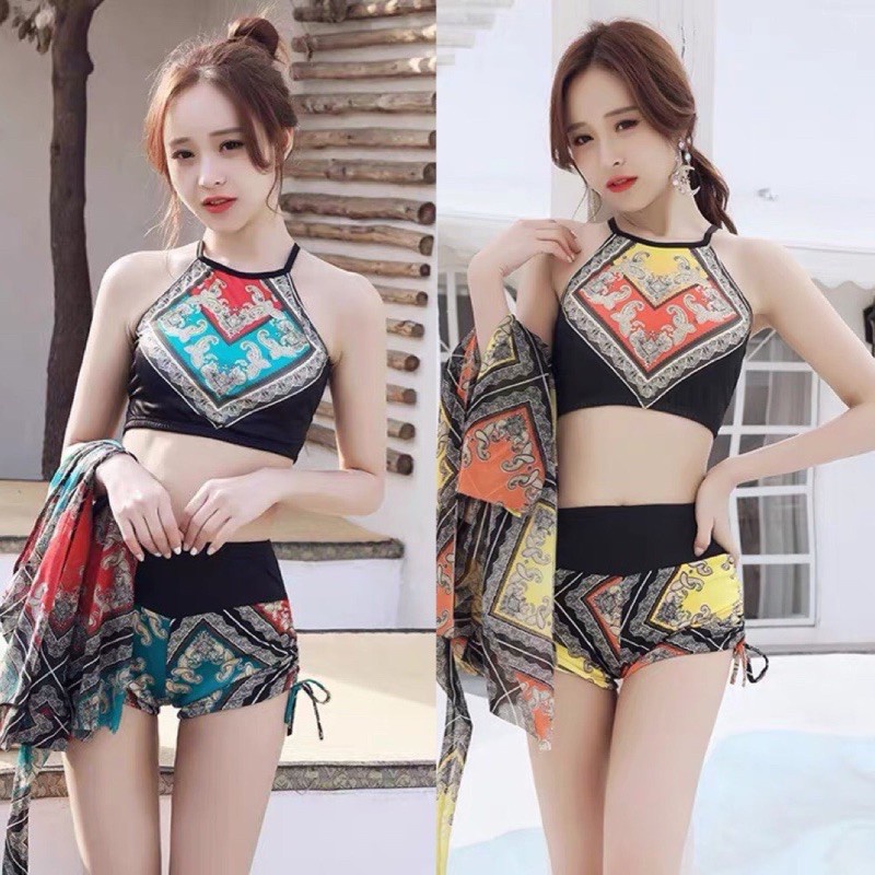 Bộ bikini áo yếm kèm khăn