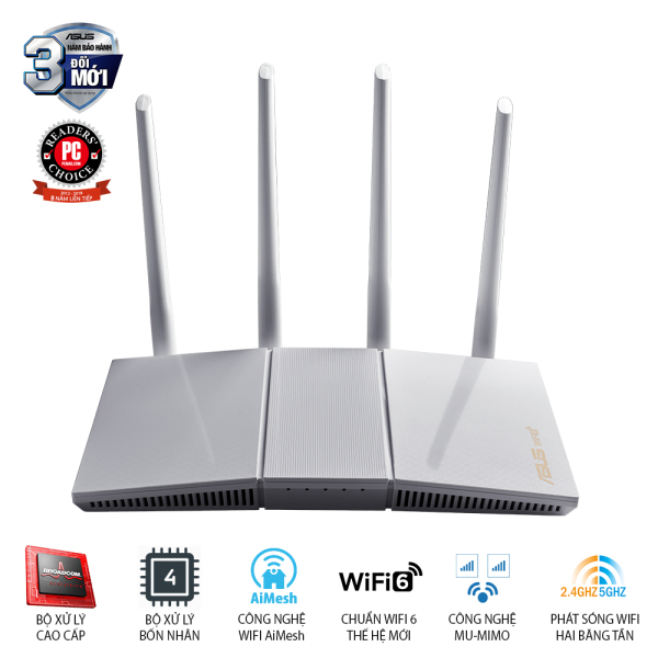 Router Gaming ASUS RT-AX55 Wifi AX1800 WHITE | 2 băng tần | Wifi 6(802.11ax) | AiMesh WIFI Mesh | MU-MIMO | AiProtection