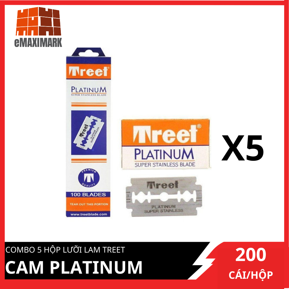 [HCM ship 2h] Combo 5 Hộp lưỡi lam Treet Cam Platinum (200 lưỡi/hộp)X5