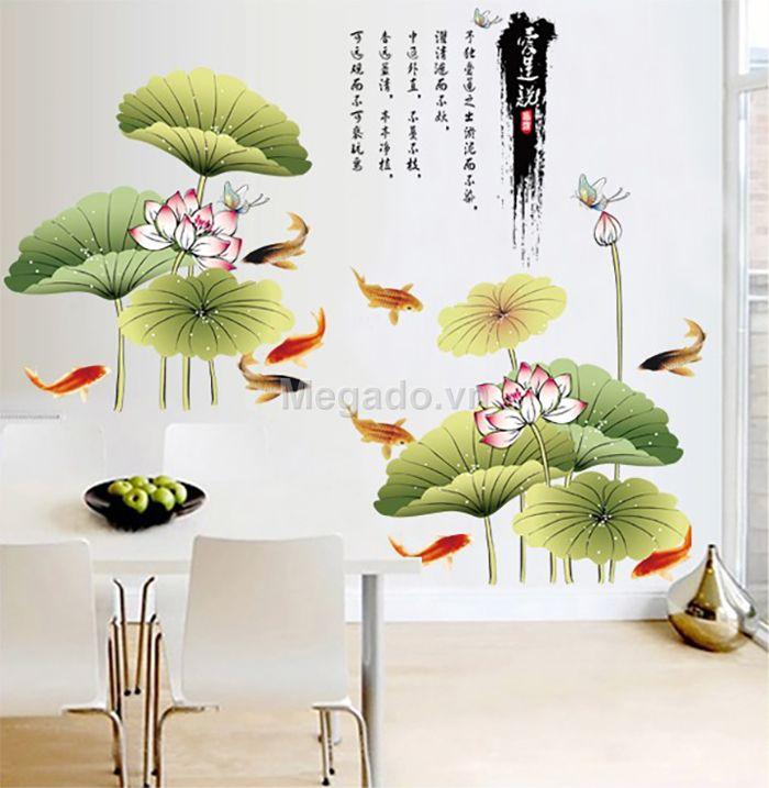decal dán tường hoa sen lớn