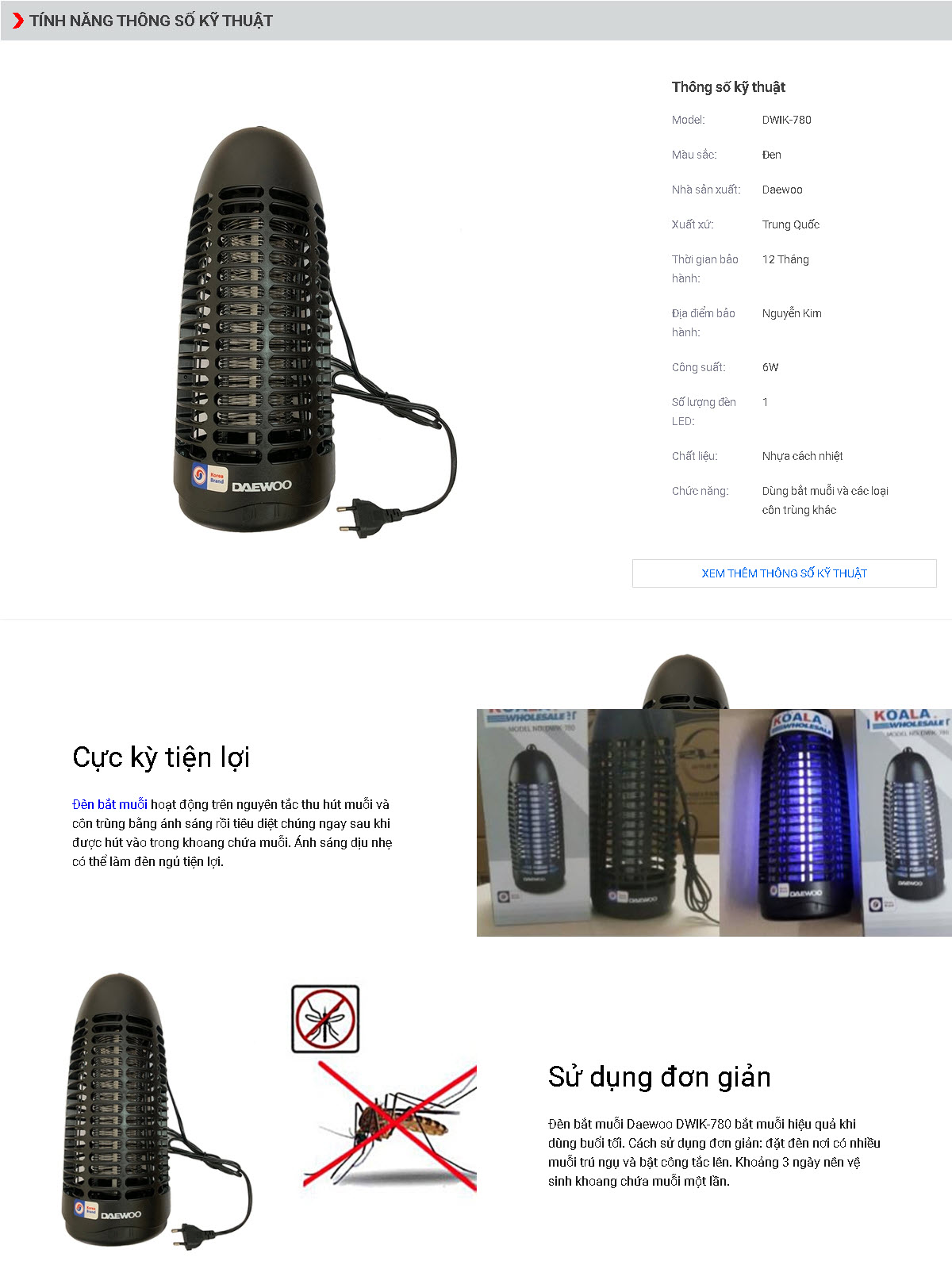 Đèn bắt muỗi đèn diệt muỗi và côn trùng Daewoo DWIK 780