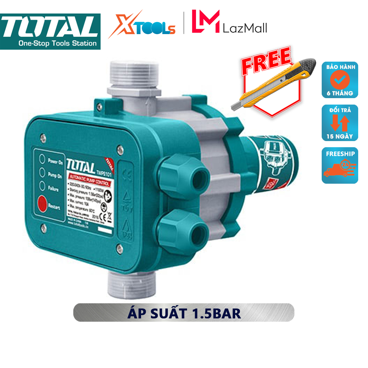 Water pump automatic control total TWPS101 water pump automatic pressure max pressure multi 10 bar 10A screw connector input G1 (+), output G1 (-), equipment system hydraulic, pneumatic, water [XTools mall]