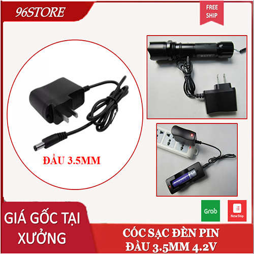 Cốc sạc, củ sạc cho đèn pin siêu sáng 3.7v, 4.2v chân tròn cho đèn pin đầu 3.5mm