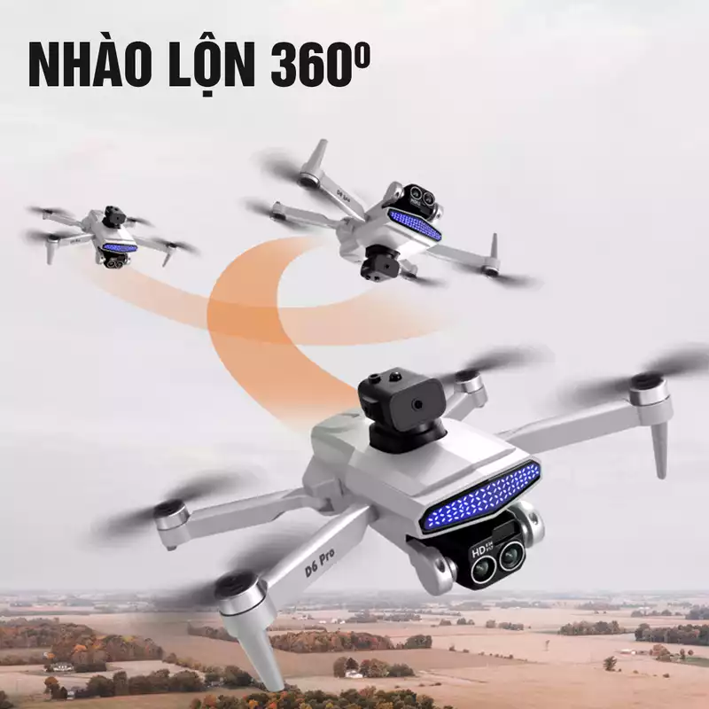Máy Bay Flycam Camera Mini Giá Rẻ, Drone D6 Pro Máy Bay Không Người Lái Điều Khiển Từ Xa 4 Cánh Bay Siêu Cao, Siêu Xa, Pin Siêu Khủng