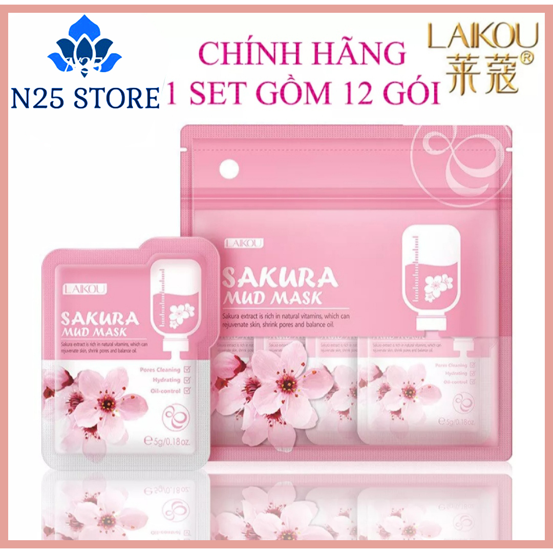 [ SET 12 GÓI ] Mặt Nạ Bùn Khoáng Hoa Anh Đào Sakura Mud Mask – Kiềm Dầu Cấp Ẩm Mịn Da