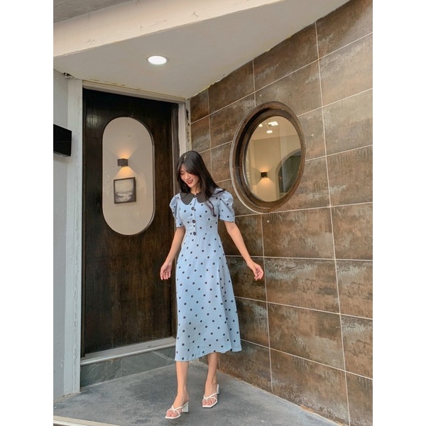 LIIN - Váy cổ phối hoạ tiết chấm bi