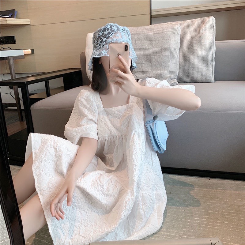 VÁY BẦU HOA NỔI CHẤT MỀM MÁT BO ỐNG TAY XINH XẮN- ĐẦM BẦU TIẾU THƯ DỄ THƯƠNG