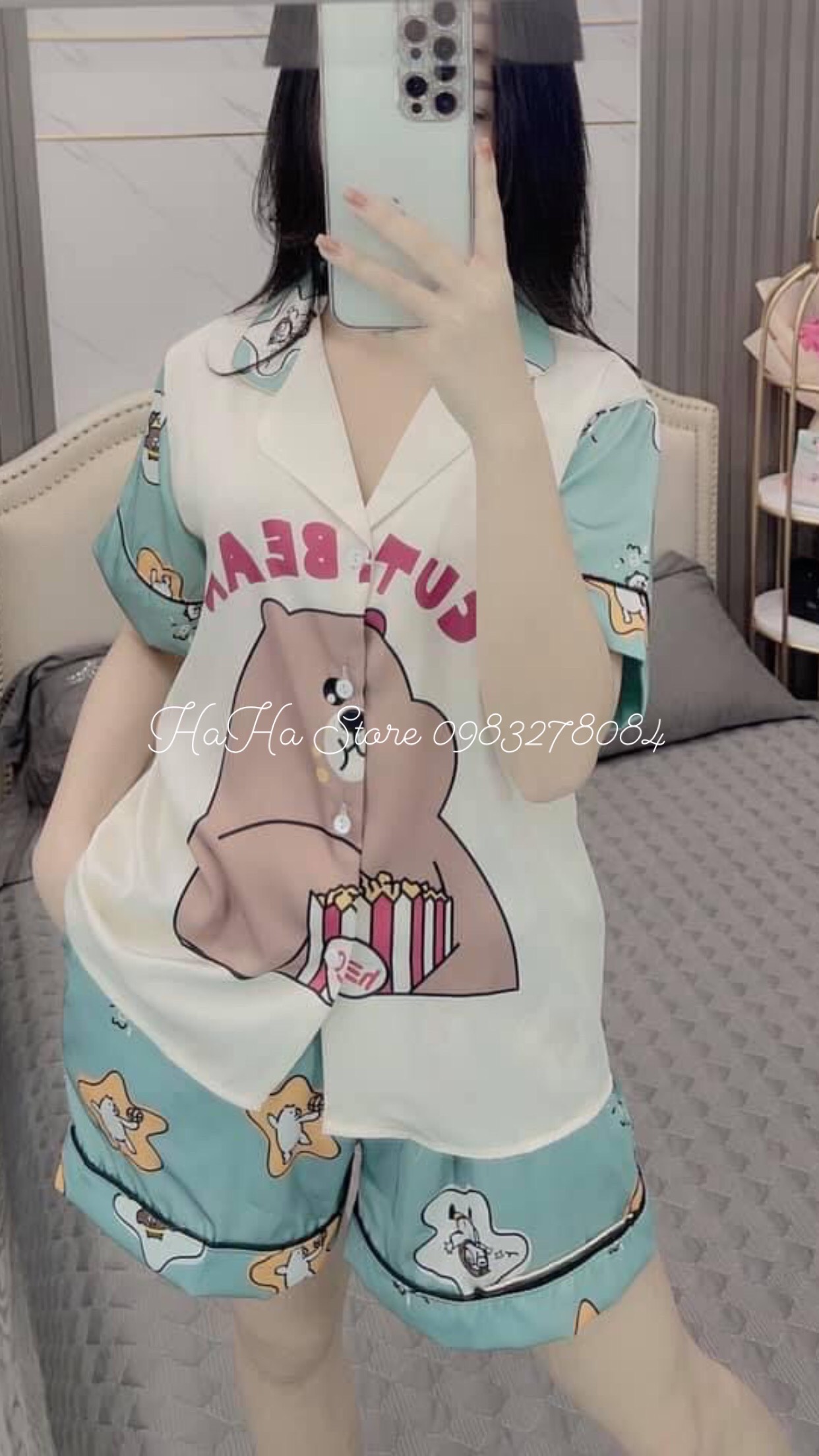 Đồ Bộ Pijama, đồ ngủ nữ cộc tay - Lụa LATIN Cao cấp mác SAM