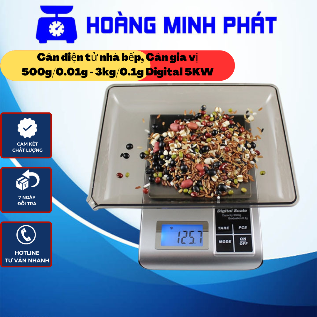 Cân gia vị nhà bếp chống nước, cân điện tử mini digital 500g/0.01g - 3kg/0.1g 5kw sạc usb kèm khay
