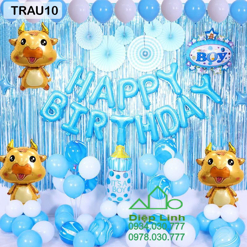 Combo Trang Trí Sinh Nhật - Set bóng trang trí sinh nhật tuổi Sửu trâu Bé trai Bé Gái