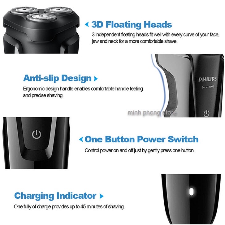 [Hàng Chính Hãng] Máy Cạo Râu 3 Lưỡi Philips S1010