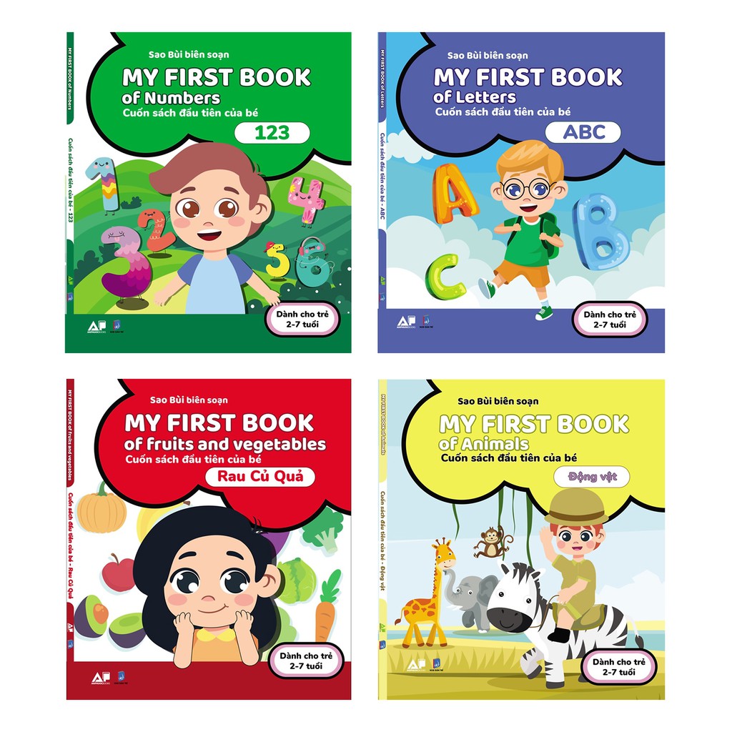 Combo 5 cuốn My First Book - Cuốn sách đầu tiên của bé Chủ đề Số đếm, Chữ Cái, Động Vật, Rau củ quả Mhbooks tặng Bookmark