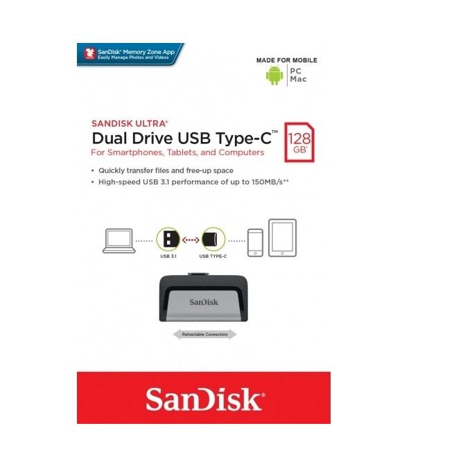 [HCM]USB OTG Sandisk Ultra Dual Type-C 3.1 128GB 150MB/s (Bạc)