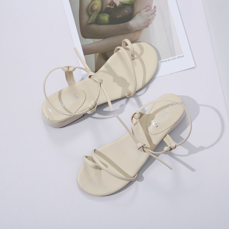 Hàng Quảng Châu - Sandal xỏ ngón quai mảnh da mềm, dây tự buộc độc đáo, đế  cao 3cm, 2 màu Đen + Kem - Mã S09 