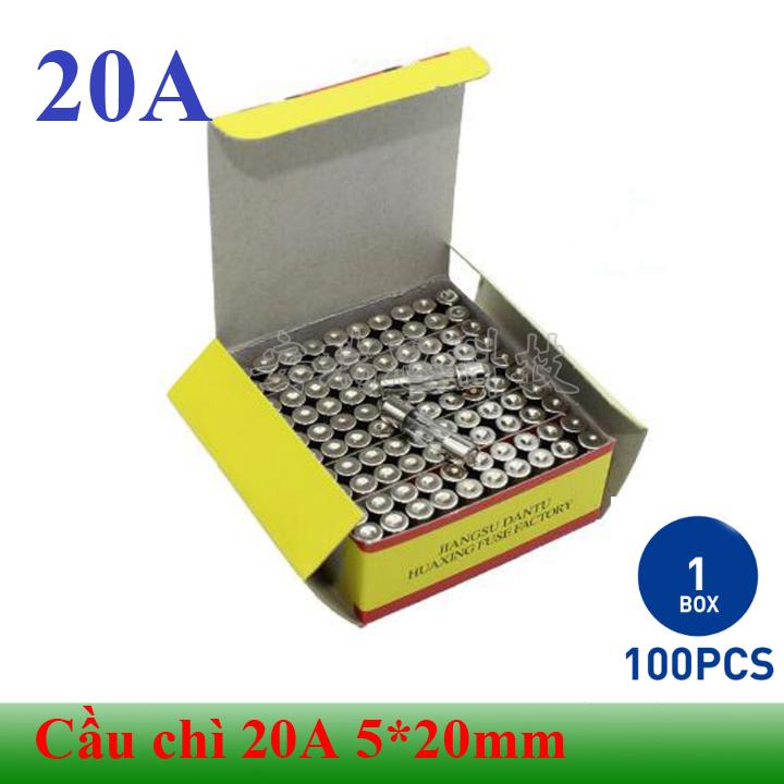 [Hộp 100 chiếc] Cầu chì ống thủy tinh 20A cỡ 5*20mm