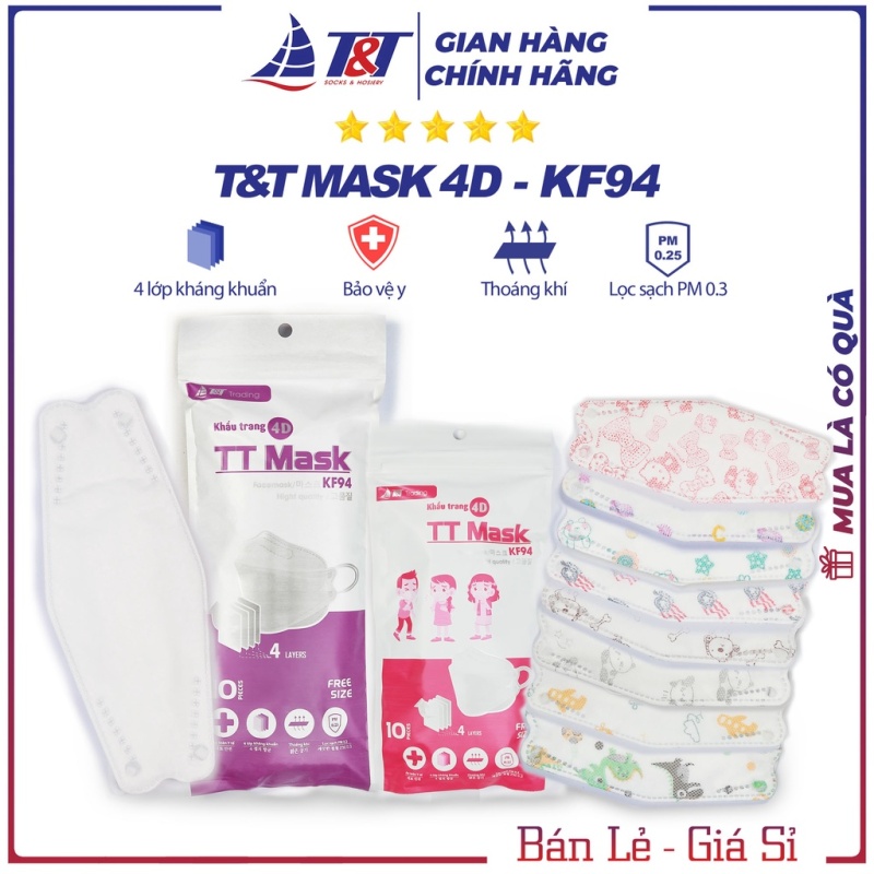 Túi 10 Chiếc Khẩu Trang 4D TT Mask KF94 Trẻ Em (3-12 tuổi)